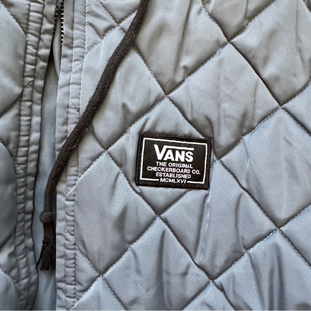 Vans Diamond Quilted Smoke Blue Bomber Jacket with Black Hood - Picture 5 of 7